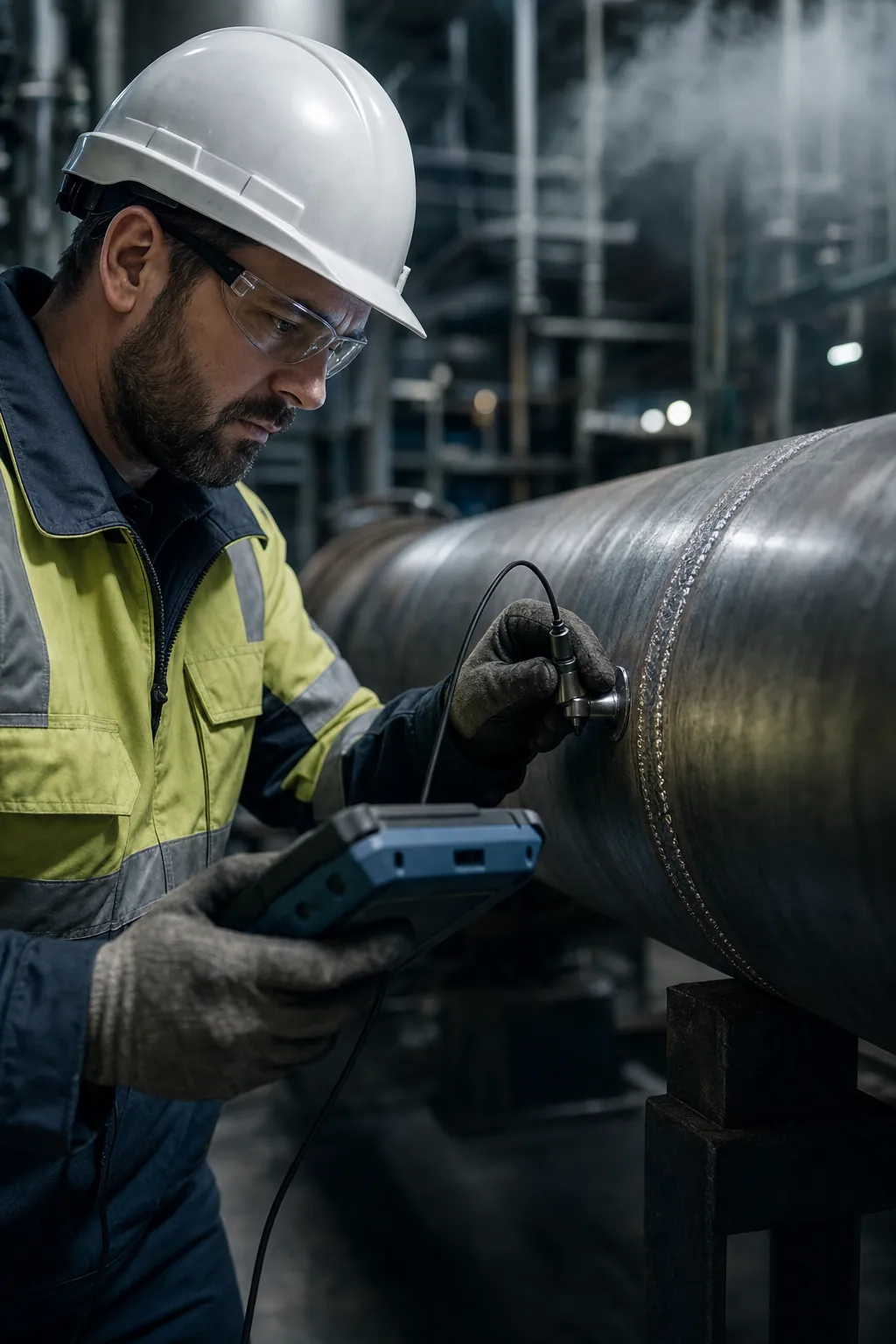 Technician performing industrial inspection